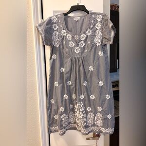 Embroidered Black & White Gingham Dress